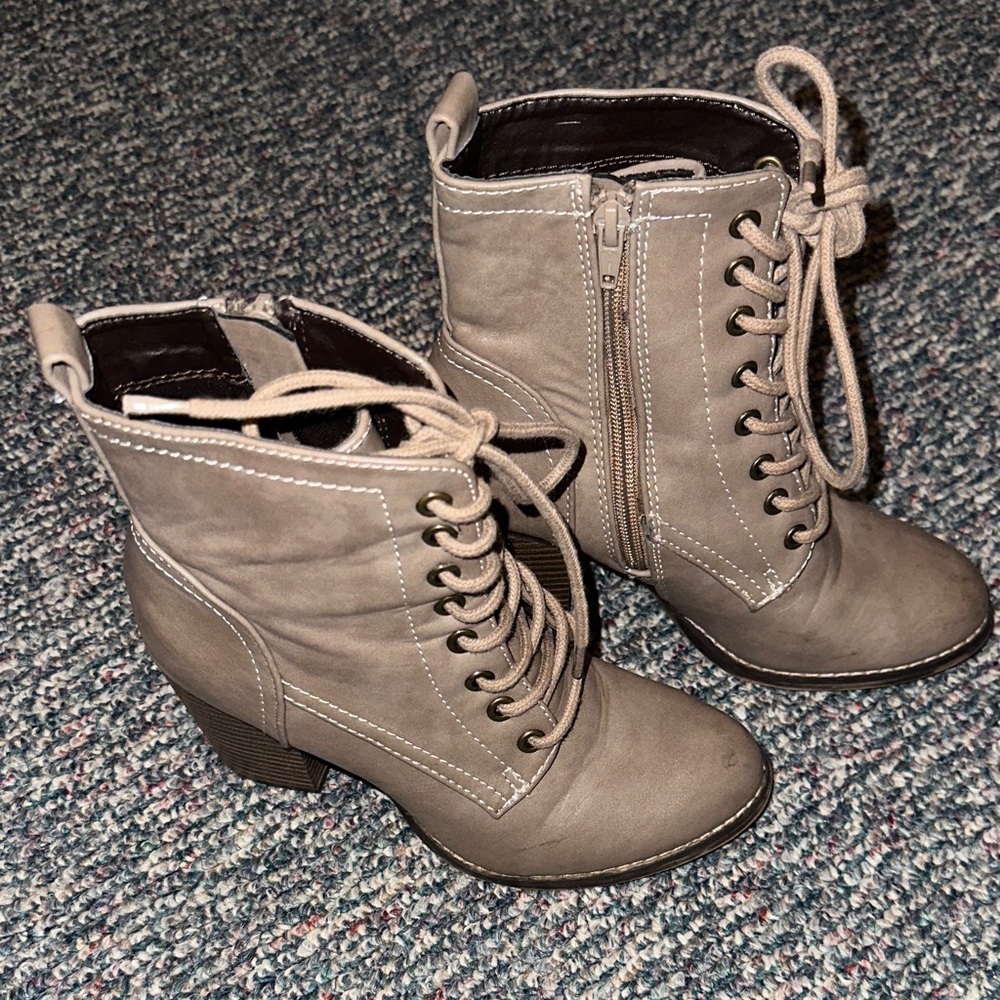 Candie's Taupe Lace-Up Boots